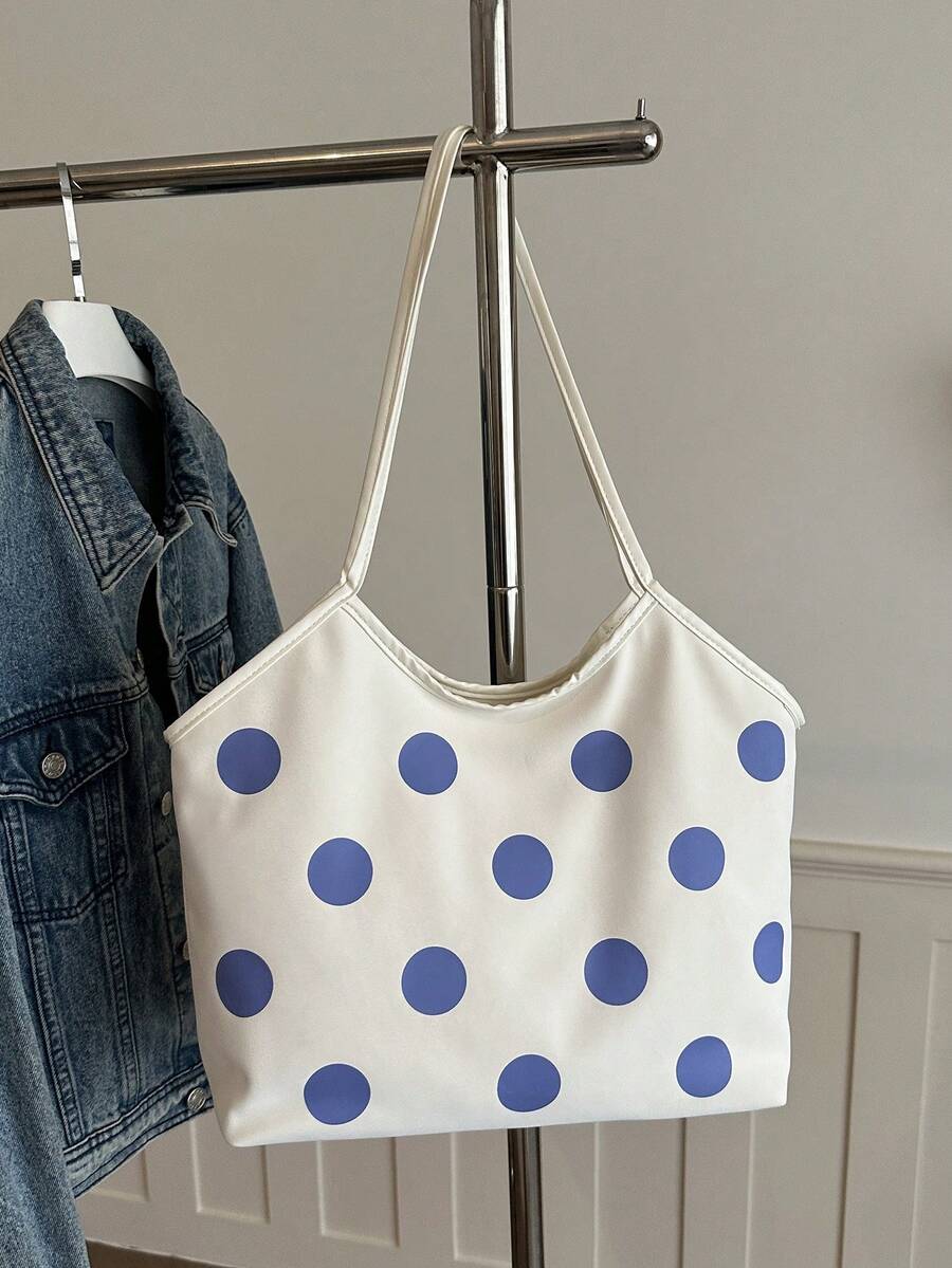 Close-up detail of Trendy Floral One-Shoulder Canvas Handbag for Female Students - Minimalist Cloud Bubble Design in Black color