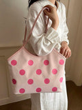 Side profile of Trendy Floral One-Shoulder Canvas Handbag for Female Students - Minimalist Cloud Bubble Design in Pink color