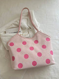 Close-up detail of Trendy Floral One-Shoulder Canvas Handbag for Female Students - Minimalist Cloud Bubble Design in White color