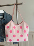 Back view of Trendy Floral One-Shoulder Canvas Handbag for Female Students - Minimalist Cloud Bubble Design in White color