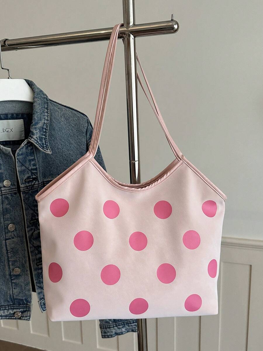 Back view of Trendy Floral One-Shoulder Canvas Handbag for Female Students - Minimalist Cloud Bubble Design in White color