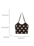 Back view of Trendy Floral One-Shoulder Canvas Handbag for Female Students - Minimalist Cloud Bubble Design in Coffee Brown color