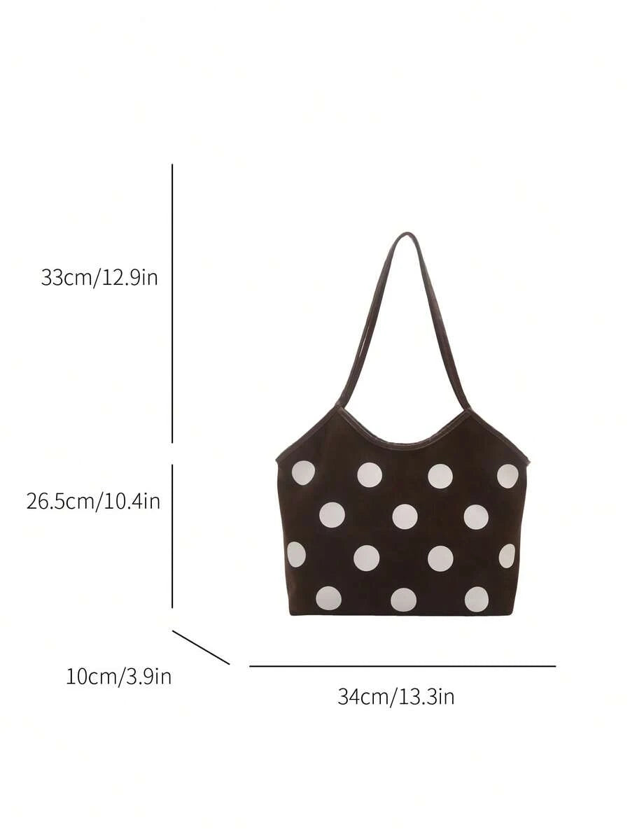 Back view of Trendy Floral One-Shoulder Canvas Handbag for Female Students - Minimalist Cloud Bubble Design in Coffee Brown color