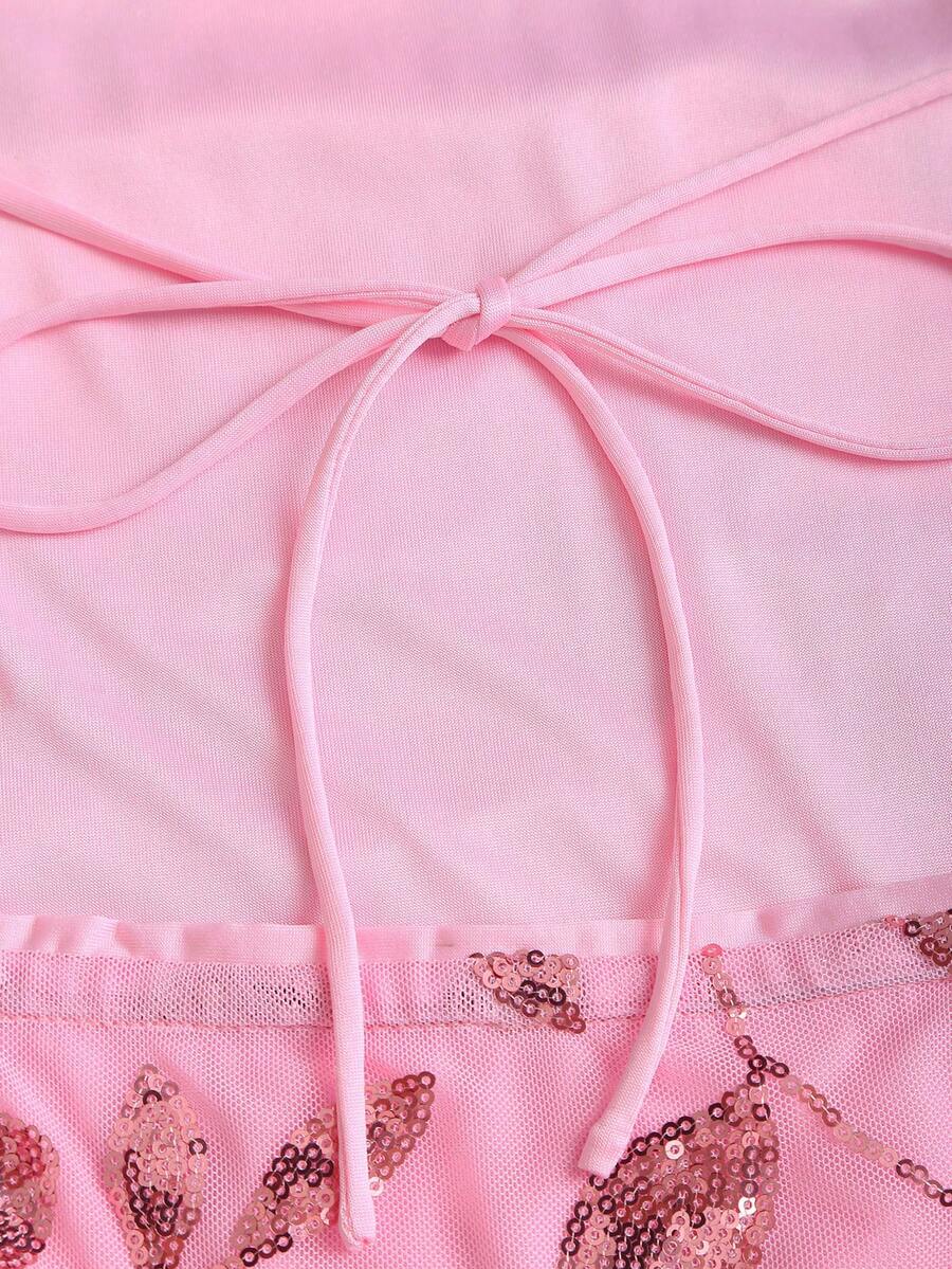 Front view of pink halter mini dress for beach date night style