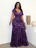 Image 2 - side profile of Elegant V-Neck Leopard Print Fishtail Dress for Parties, Gatherings, and Daily Wear