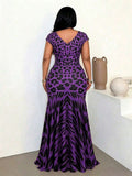 Image 3 - back view of Elegant V-Neck Leopard Print Fishtail Dress for Parties, Gatherings, and Daily Wear