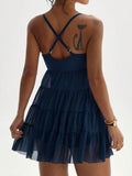 adjustable spaghetti strap mesh ruffle mini sports dress with built in pocket shorts image 21