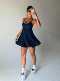 adjustable spaghetti strap mesh ruffle mini sports dress with built in pocket shorts image 22