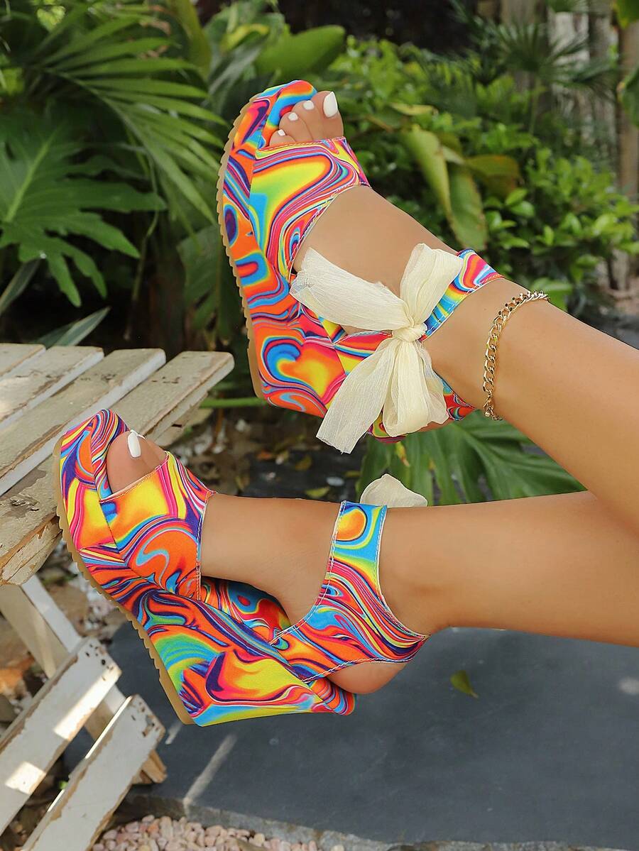 Image 3 - back view of European and American Plus Size Platform Wedge Sandals for Stylish Comfort
