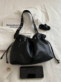 Image 3 - back view of Trendy Minimalist Drawstring Bucket Bag - Versatile Handbag for Stylish Women