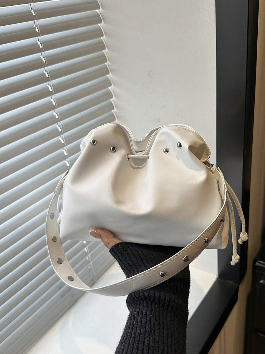Image 4 - detail view of Trendy Minimalist Drawstring Bucket Bag - Versatile Handbag for Stylish Women