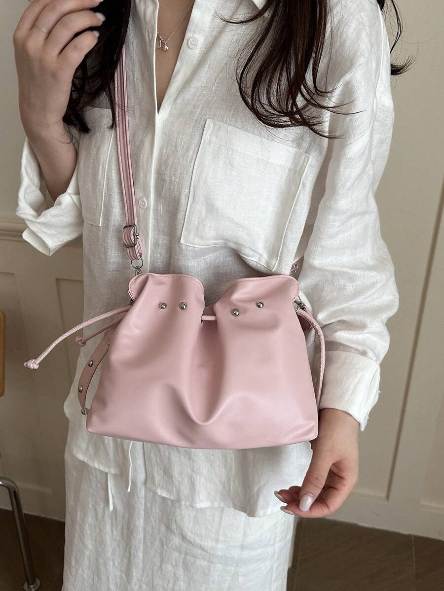 Image 12 - bag detail of Trendy Minimalist Drawstring Bucket Bag - Versatile Handbag for Stylish Women