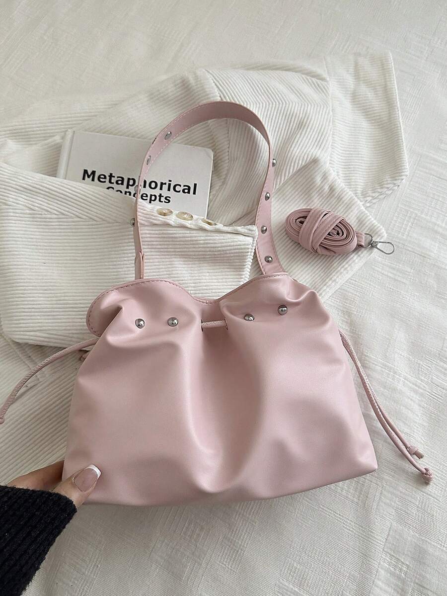 Image 14 - bag detail of Trendy Minimalist Drawstring Bucket Bag - Versatile Handbag for Stylish Women