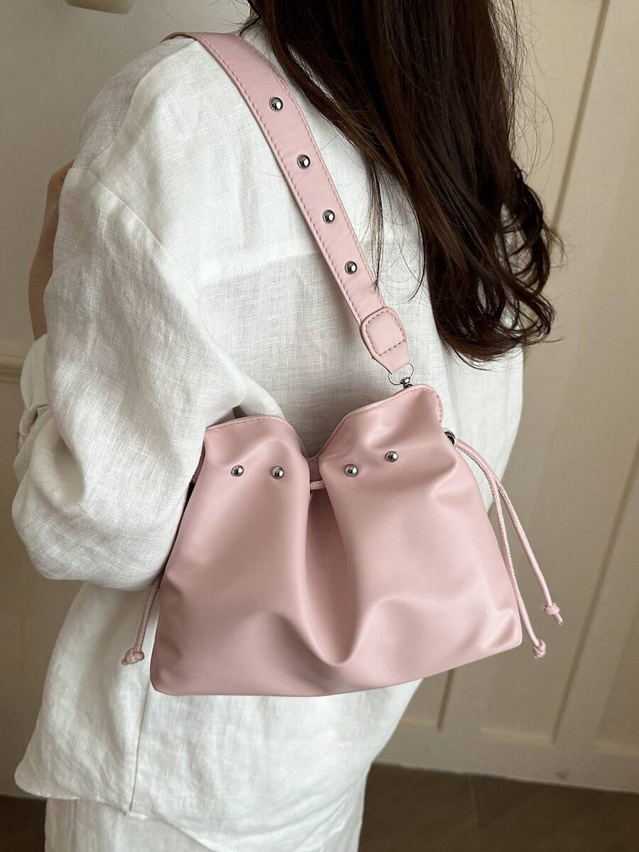 Image 13 - bag detail of Trendy Minimalist Drawstring Bucket Bag - Versatile Handbag for Stylish Women