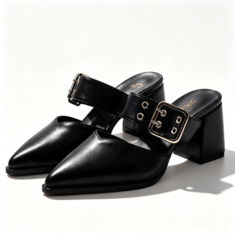 Image 5 - toe detail of Stylish Geeyea Women's Semi-Closed High Heels – Slip-On, Pointed Toe, Chunky Heel, 5 Colors, Perfect for Office and Everyday Wear