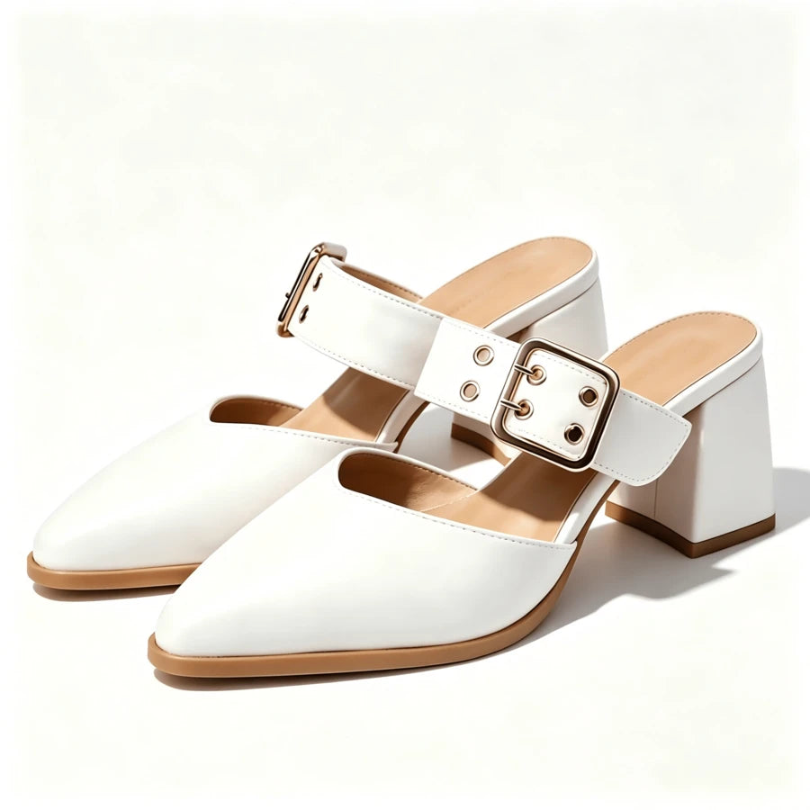Image 1 - front view of Stylish Geeyea Women's Semi-Closed High Heels – Slip-On, Pointed Toe, Chunky Heel, 5 Colors, Perfect for Office and Everyday Wear