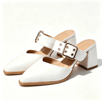 Image 1 - front view of Stylish Geeyea Women's Semi-Closed High Heels – Slip-On, Pointed Toe, Chunky Heel, 5 Colors, Perfect for Office and Everyday Wear