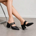 Image 6 - strap detail of Stylish Geeyea Women's Semi-Closed High Heels – Slip-On, Pointed Toe, Chunky Heel, 5 Colors, Perfect for Office and Everyday Wear
