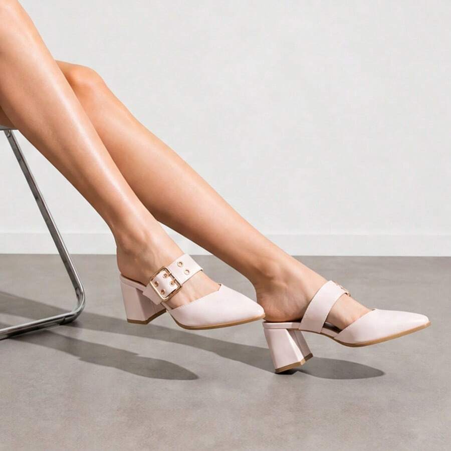 Image 3 - back view of Stylish Geeyea Women's Semi-Closed High Heels – Slip-On, Pointed Toe, Chunky Heel, 5 Colors, Perfect for Office and Everyday Wear