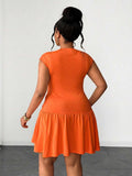 Side profile of Chic Plus Size Lemon Yellow Floral Midi Dress with 3D Design and Ruched Waist for Elegant Daily Wear and Parties