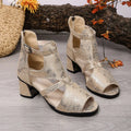 Image 2 - side profile of 2026 Snake Pattern Chunky Heel Sandals for Women - Stylish Peep Toe High Heels with Back Zipper, Straps, and Plus Size Options
