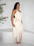 Back view highlighting stunning backless design for romantic occasions