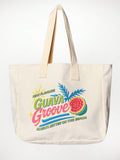 Brown canvas sport tote bag with pale pink musera sport logo and pink shoulder straps