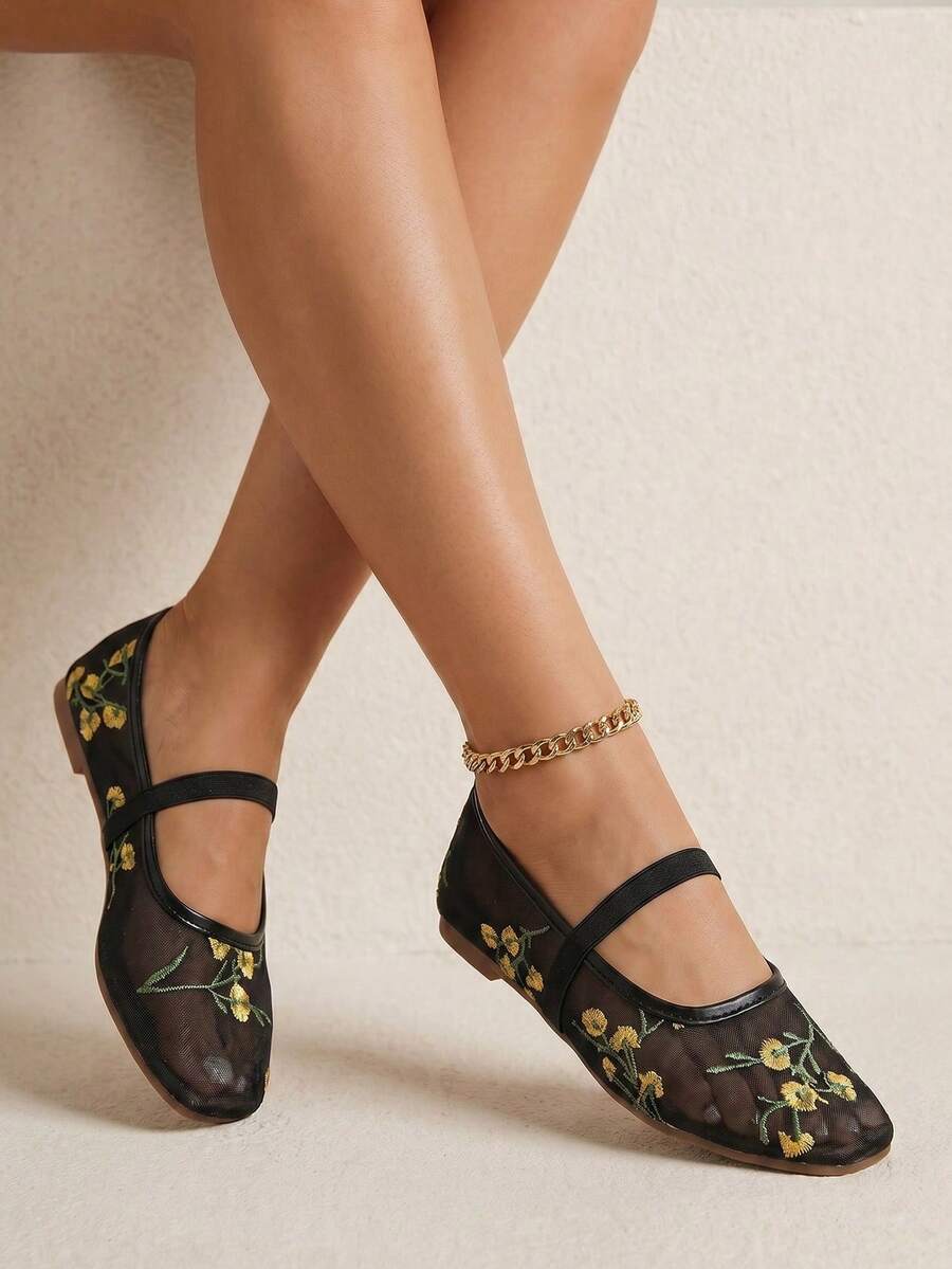 mesh sequin Mary Jane ballet flats image 56 showing visible shoe design, texture, strap, heel or flat sole details