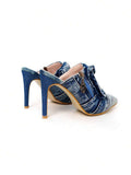 Image 5 - toe detail of Edgy Y2K Denim Stiletto Mules with Pocket Detail for Bold Night Out Styles