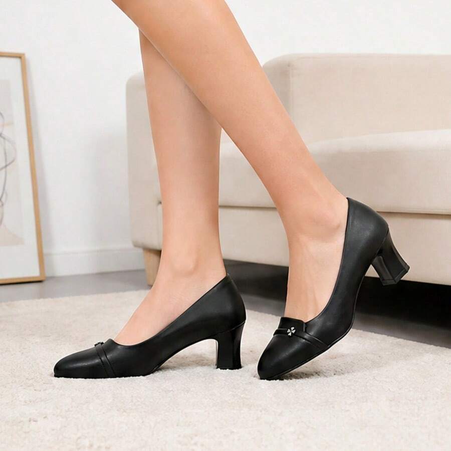 Front view of Geeyea Business Casual Heels with Stylish Metal Buckle for Office Wear for shoes styling