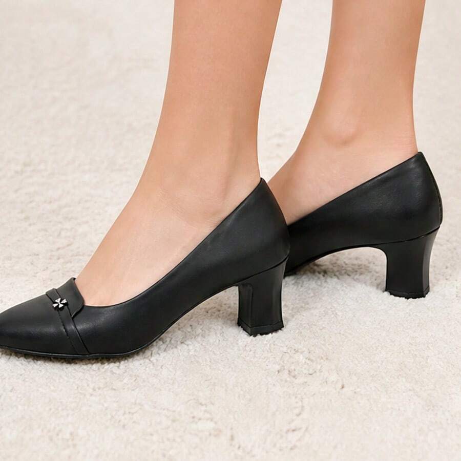 Side view of Geeyea Business Casual Heels with Stylish Metal Buckle for Office Wear for shoes styling