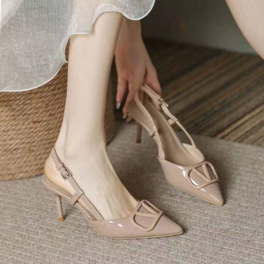 Image 1 - front view of Elegant High Heeled Wedding Shoes for Women - French Spring & Summer Collection, Available in Large Sizes and Fashionable Nude