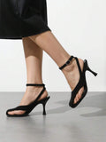 Image 8 - styled outfit of Chic Brown Square Toe Pumps - Stylish One-Strap Hollow-Out Open Toe Sandals for Summer Events and Parties