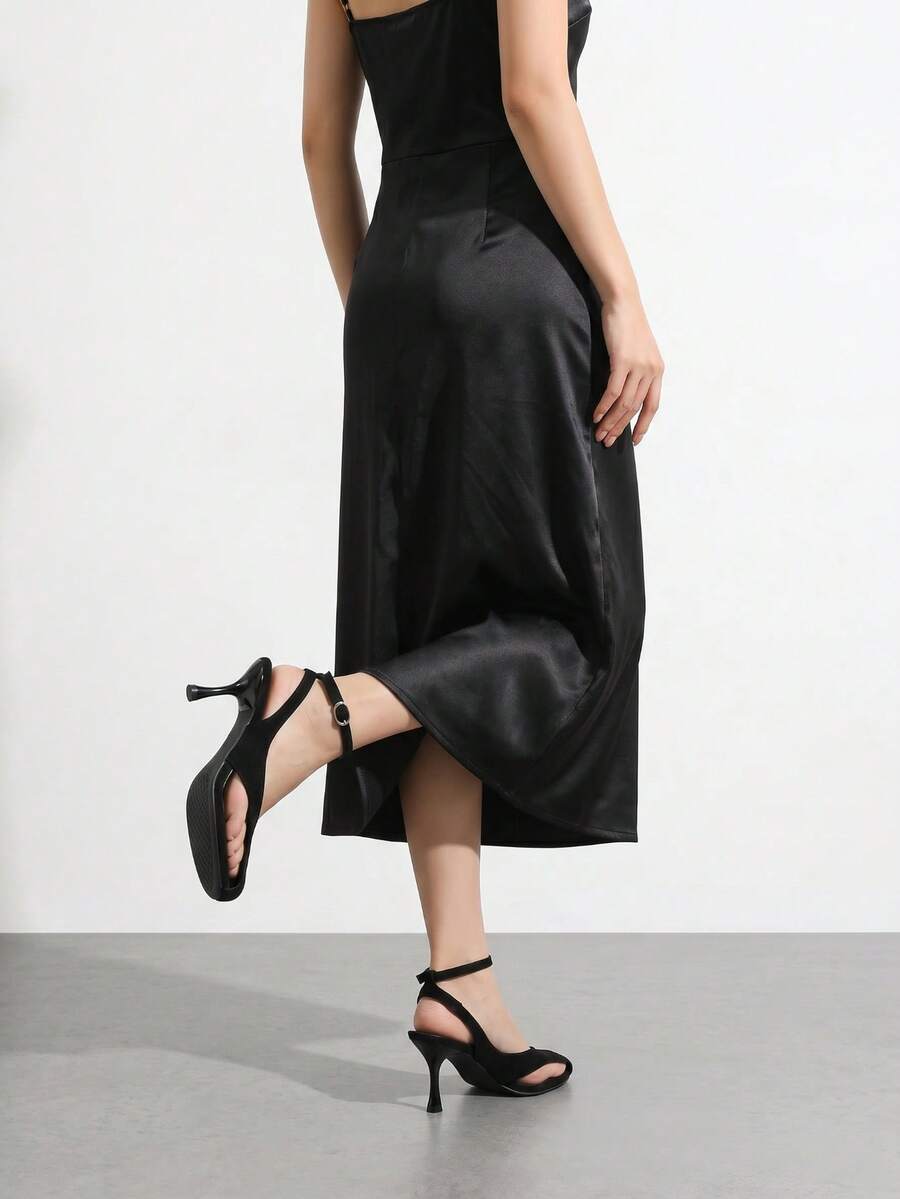 Image 1 - front view of Chic Brown Square Toe Pumps - Stylish One-Strap Hollow-Out Open Toe Sandals for Summer Events and Parties