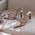 Side view of Elegant Embroidered Lace Bow High-Heeled Sandals for Stunning Style for shoes styling