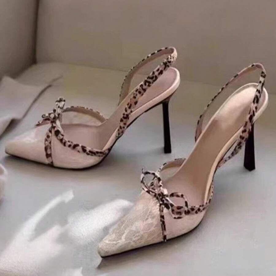 Style view of Elegant Embroidered Lace Bow High-Heeled Sandals for Stunning Style for shoes styling