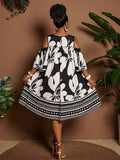 Image 5 - neckline detail of Plus Size Casual Off-Shoulder Mini Dress with Cute Cartoon Flower Print for Summer Holidays
