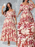 Image 1 - front view of Elegant Plus Size Floral Print Pleated Dress for Women - Romantic and Stylish Fashion Statement
