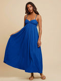 Royal blue sleeveless maxi dress with gathered bust and empire waist