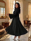 Fabric detail of Elegant Plus Size Flare Dress for Women - Perfect for Spring, Autumn, Office, and Travel