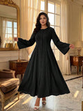 Neckline detail of Elegant Plus Size Flare Dress for Women - Perfect for Spring, Autumn, Office, and Travel