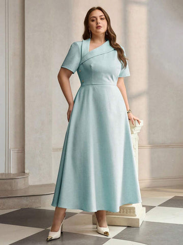 Back view of Chic Asymmetric Oblique Collar Ruched Waist Dress for Effortless Style