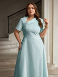 Neckline detail of Chic Asymmetric Oblique Collar Ruched Waist Dress for Effortless Style