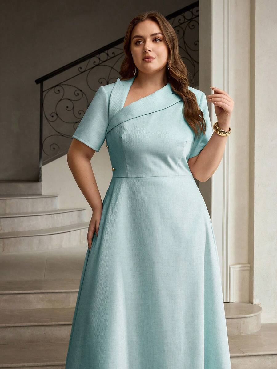 Neckline detail of Chic Asymmetric Oblique Collar Ruched Waist Dress for Effortless Style