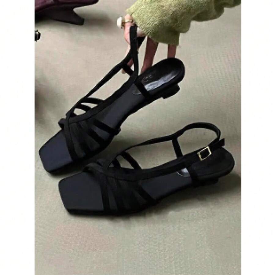 Detail view of Retro Elegant Multi-Strap Slingback Kitten Heel Sandals for Stylish Summer Looks for shoes styling