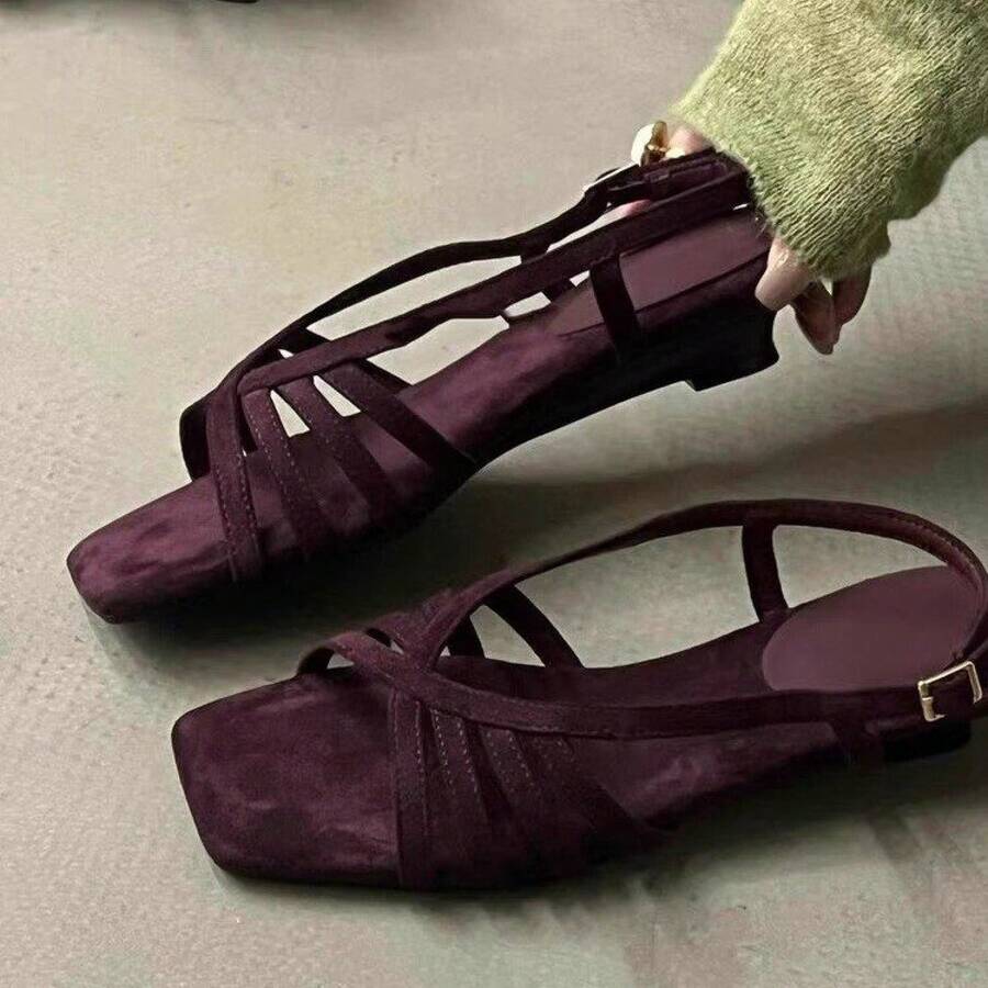 Front view of Retro Elegant Multi-Strap Slingback Kitten Heel Sandals for Stylish Summer Looks for shoes styling
