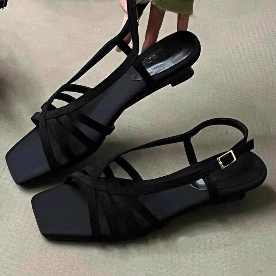 Back view of Retro Elegant Multi-Strap Slingback Kitten Heel Sandals for Stylish Summer Looks for shoes styling