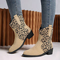 Front view of Stylish Leopard Print Chunky Heel Mid-Calf Boots for Women - Perfect for Autumn and Winter 2026 for punk motorcycle boot styling