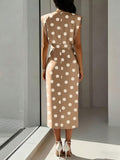Image 9 - waist detail of Elegant Plus Size Sleeveless Pink and White Polka Dot Dress for Summer Weddings and Cruises