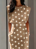 Image 8 - hem detail of Elegant Plus Size Sleeveless Pink and White Polka Dot Dress for Summer Weddings and Cruises